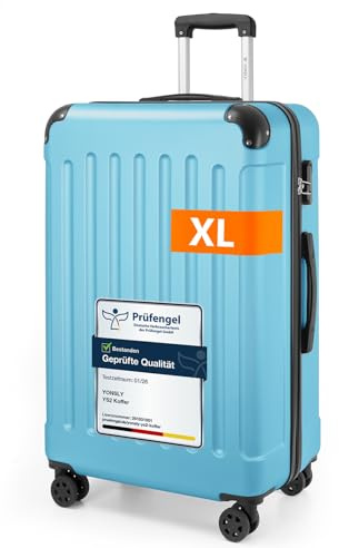 YONSLY Gepäck Suitcase Reisekoffer, Trolley Rollkoffer Handgepäck, Hartschalenreisekoffer mit 360° Lenkrollen, Zahlenschloss, Mehrstufiger Teleskopgriff (XL, Hellblau)