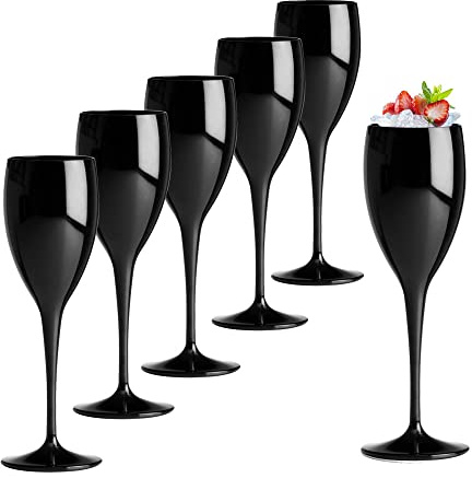 DoimoFlair Sektglas aus Kunststoff Bruchsicher Sektkelch Plastik Schwarz 17 cl. Set 6 Stück