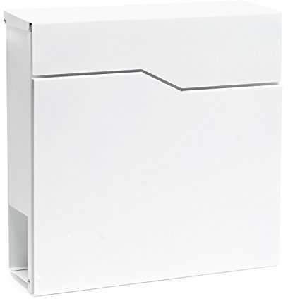 Wiltec Designer Briefkasten V19 weiß 370 x 105 x 370 mm, Wandbriefkasten mit Schloss und Zeitungsrolle, Postkasten aus pulverbeschichtetem Stahl
