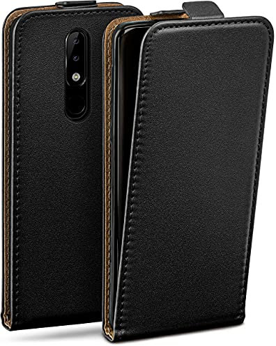 moex Flip Case für Nokia 5.1 Plus Hülle klappbar, 360 Grad Rundum Komplett-Schutz, Klapphülle aus Vegan Leder, Handytasche mit vertikaler Klappe, magnetisch - Schwarz