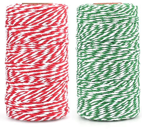G2PLUS Christmas Coloured String Twine, 200M Green and Red String Twine, 2MM Gift Wrapping String, Colorful Cotton String for Crafts, Baking, Butchers and Handmade Arts