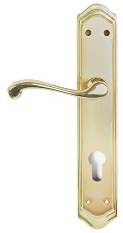 Manivela izquierda de latón fabricado en España. Color dorado mate y brillo. Barnizado semi-brillo. Medida placa: 270x49 mm.