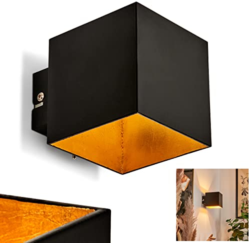 Wandlampe Varco aus Metall in Schwarz/Gold, moderne Wandleuchte mit Lichteffekt, 1 x G9-Fassung, Cube/Innenwandleuchte mit Up & Down-Effekt, ohne Leuchtmittel