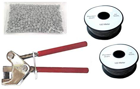 Plombenzange + 800 Stück Bleiplomben 8 mm grau + 200m Plombendraht Plombierset von MBS-FIRE®