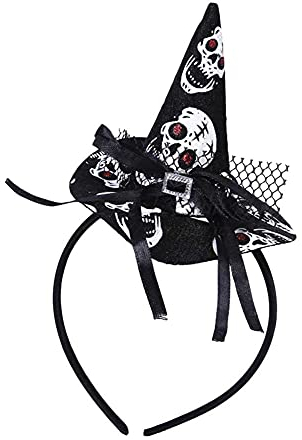 EROSPA® Haarreif - Hexenhut Totenkopf - Halloween Kostüm Karneval Fasching - Schwarz/Weiß