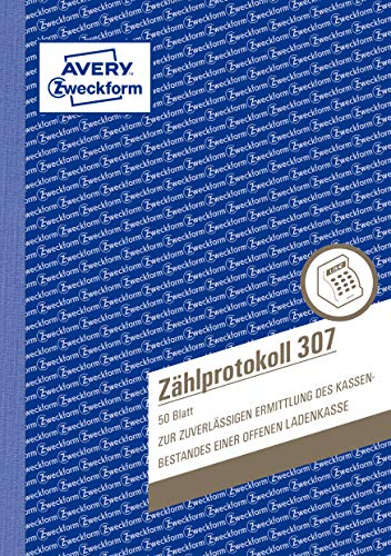 AVERY Zweckform 307 Zählprotokoll für offene Ladenkassen (A5, von Steuerberatern empfohlen, mit Ausfüllhilfe, für Deutschland zur einfachen Zählung des Barbestands, 50 Blatt) 5er Pack