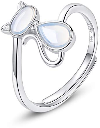 VIKI LYNN Verstellbare Katzen Ringe aus 925 Sterling Silber und Mondstein Weihnachtsgeschenke für Frauen Mädchen