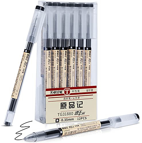 Reaeonat Black Gel Pens, 12 Pack Quick Drying Ink Black Ballpoint Pen 0.35mm Fine Tip Pen for Hand Writing, Taking Notes, Office and Home Use