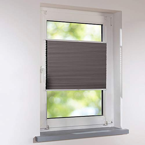 Plissee 70 x 140 cm DUETTE silber-grau/braun Verdunkelung Wabenplissee verspannt Klemmfix ohne Bohren Faltrollo Raffrollo für Fenster und Türen