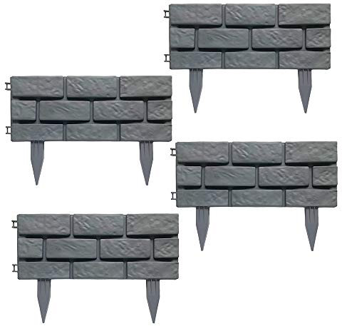 4 PCS Bordure de Jardin Bordures de Pelouse en Plastique Bordure Jardin Effet Brique pour Jardin Pelouse Imitation Barrière Décoration Bricolage (4 PCS)