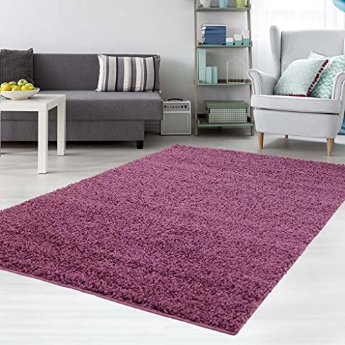 carpet city Shaggy-Teppich Lila 100x300 cm - Hochflor Langflor Einfarbige Teppiche Wohnzimmer Schlafzimmer