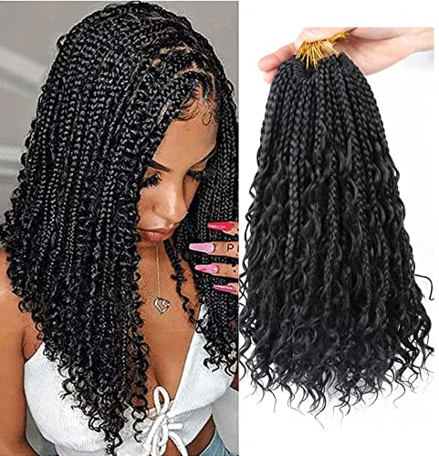 WoWCFyyds 8 Packs Crochet Braids Meches 14 pouces Goddess Box Tresses Crochet Cheveux Bouclés Extrémités 3X Synthétique Tressage Extension de Cheveux pour Femmes Noires (1B/Black)