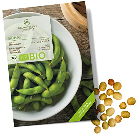 BIO Bohnen Samen (Edamame, 12 Korn) - Bohne Saatgut aus biologischem Anbau ideal für die Anzucht im Garten, Balkon oder Terrasse