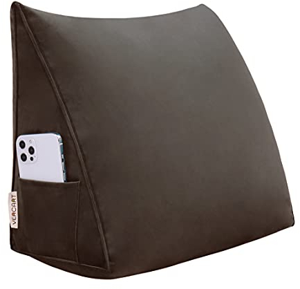 VERCART Lendenkissen Bett Sofa, Rücken Stützkissen, Lesekissen und Rückenkissen Kopfteil, Keilkissen für Wissenschaftlich Sitzposition, Sofakissen Groß, Wandkissen Nackenkissen Bezug Dunkelbraun 45cm