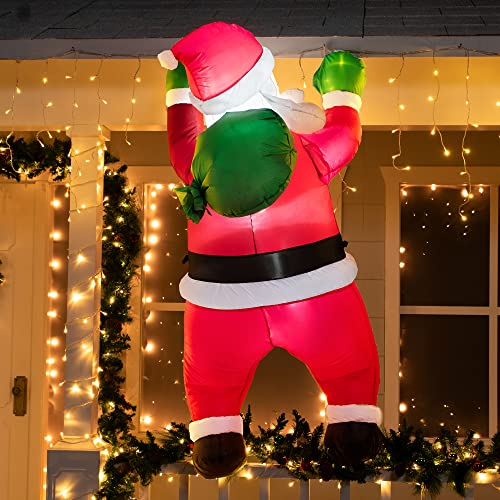 Joiedomi 1.65M/ 5.5FT groß Weihnachten aufblasbare hängende Weihnachtsmann mit Geschenk-Sack Dekorationen, Blow Up Klettern Santa mit Build-in LED für Xmas Party, Outdoor, Rasen Winterdekoration