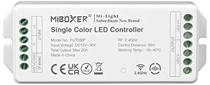 LIGHTEU®, controller per strisce LED con dimmer monocolore Miboxer da 2,4 GHz DC12V-36V max. Dimmer push con supporto alta/bassa frequenza 20A PWM, FUT036P