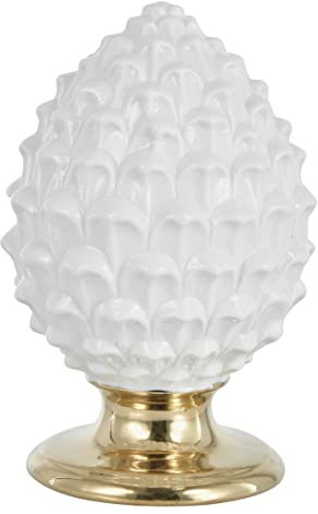 Baroni Home Pigna Siciliana Colorata, Pigna Decorativa in Porcellana Dipinta a Mano, Soprammobile Salotto e Ufficio, 12x12x18 cm (M), Bianco e Oro