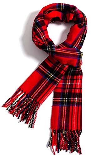 Ausekaly Schal für Herren und Damen, Kaschmir-Halstuch, kariert, Winterschal, weich, klassisch, warm, Rot, Blau, M