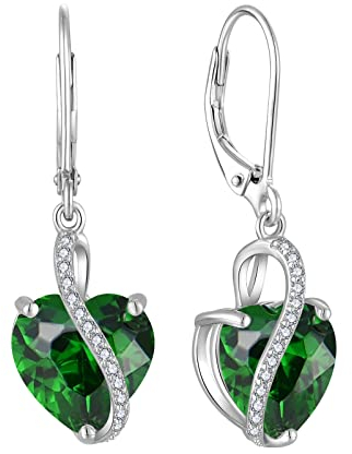 YL Damen Herz Ohrringe 925 Sterling Silber Tropfenohrringe Mai Geburtsstein Simulierte Emerald Schmuckgeschenke für Mutter Freundin Damen