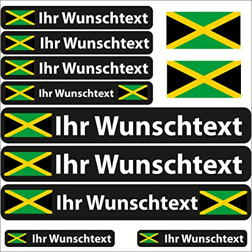INDIGOS UG Fahrrad Aufkleber Jamaika - 13 Fahnenaufkleber glatt - Sticker selbst gestalten - Fahrrad - Auto - Motorrad - Namensaufkleber wasserfest personalisiert - Wunschtext