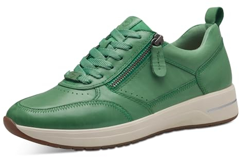 Tamaris Comfort Damen Sneaker flach aus Leder mit Reißverschluss, Grün (Green Nappa), 38 EU