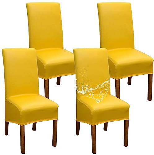 XL Stuhlhussen Wasserdicht PU Leder Stuhlbezüge Groß Stuhlbezug Universal Abnehmbarer Waschbarer Stühle Schutz (Gelb,6 Stück)