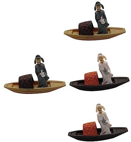 POPETPOP Mini boat Li figurines set of 4 resin crafts for succulent decoration fish tank garden scene decors handmade delicate surface treatment photo prop accessory