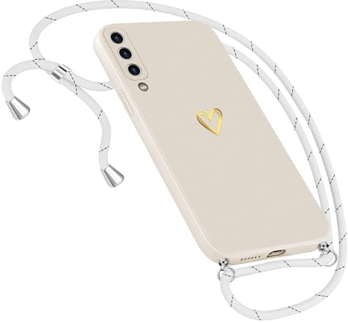 Handykette Hülle für Samsung Galaxy A50 Hülle Necklace, Herz Motiv Muster Handyhülle für Samsung Galaxy A50 Hülle mit Band Kordel zum Umhänge Ultradünn Hülle für Samsung A50/A30s Handykette (Weiß)