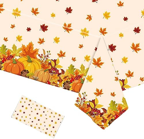 QeeFop Kürbis Ahornblatt Herbst Tischläufer Erntedankfest, Thanksgiving Dekoration Einweg-Tischdecken Rechteckige Tischdecke für Herbst Danke Ernte Party Dekor,137 x 274 cm