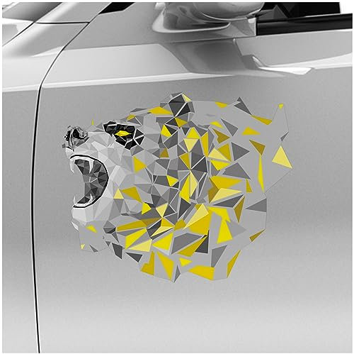Finest Folia Polygon Tier Aufkleber Hologramm Sticker Tiere Motiv Geometrisch selbstklebend Art Kunst Auto Motorrad Laptop Wand Dekor wetterfest R211-03 (Gelb, 20cm Bär)