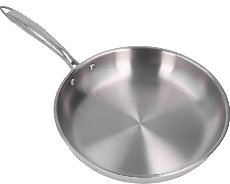 Sartén de acero inoxidable 304 espesada 30 cm, ideal para tortillas, dorar, huevos revueltos y saltear, con calentamiento rápido uniforme agarre ergonómico