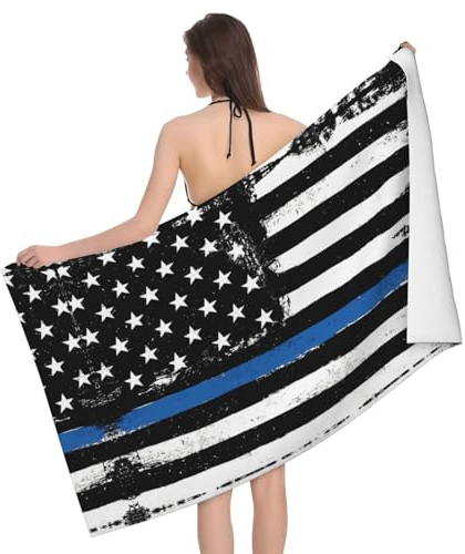 ESASAM Blue Thin Line Badetuch mit USA-Flagge, luxuriös, super saugfähig und stilvoll