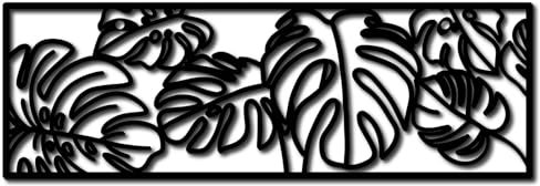 CREATCABIN Leaf Metal Wall Art Rectangle Wall Decoration Black Turtle Backed Bamboo Frame Sculptures Wall Hanging Ornament Hollow Out Metal Wall Sign for Bathroom Living Room Bedroom Porch 12 x 4Inch