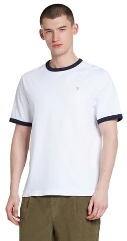 Farah Mens Ringer T-Shirt Short Sleeve Lifestyle Cotton White L
