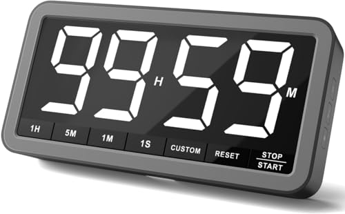 VOCOO Extra große Digitale Zeitschaltuhr: 19,8 cm LED-Bildschirm, starker Magnet, 3 Helligkeit, 4 Alarmtöne, 4 Lautstärken, Countdown Timer für Küche, Klassenzimmer, Fitnessstudio (Schwarz+Dunkelgrau)