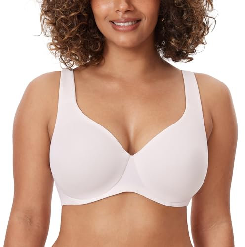 DELIMIRA Women's Minimiser Bra Plus Size Non Padded Underwired Seamless Comfort Bras Coconut White 36DD
