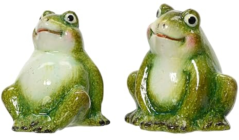 Dekofigur Frosch 6x7cm Keramik grün 1 Stück Sortiert - Gartendeko Tier - Kleine Gartenstatue & Garten Deko Tierfigur - Dekofiguren für Draußen Vorgarten Süße Gartendekoration