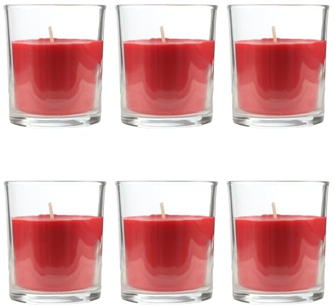 Pack de 6 Velas Aromáticas en Vaso de Cristal Reciclable 125g - 28h de Duración,Cera Vegetal Perfumada, Fabricadas en España, 8.5x7cm (Frutas Bosque)
