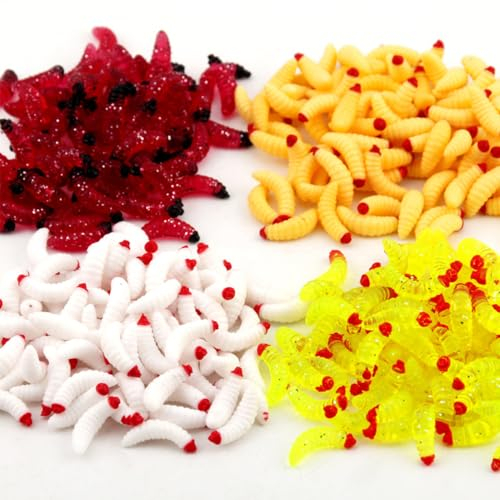 200 Pezzi Esche da Pesca in Silicone, Esca Morbida di Galleggianti da Pesci, Esca di Verme Artificiale per la Pesca per Acqua Dolce e Salata