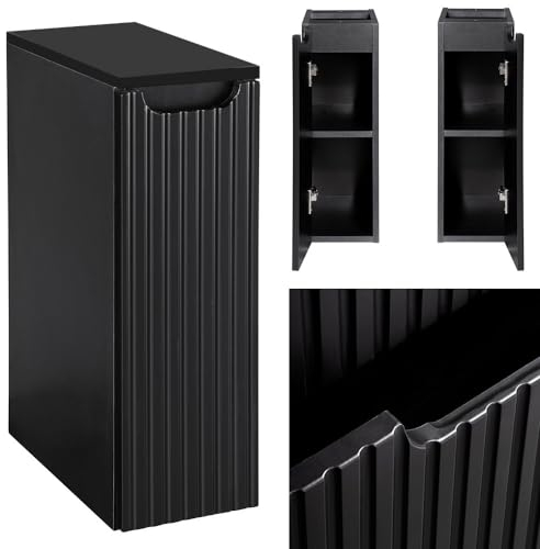 Lomadox Badschrank 20 cm Badezimmer Unterschrank schwarz, gerillte Front, grifflos, B/H/T ca. 20,4/59,5/40 cm