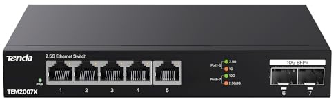 Tenda 5 Port 2.5Gb Switch, Unmanaged, 5 x 2.5G RJ45, 2 x 10G SFP+, Metal Case, Compatible with Desktop, Laptop, Gaming Console, Printer, Server