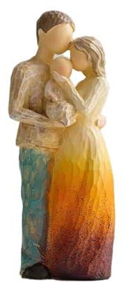 Couple Figurine, Hand-Painted Romantic Couple Sculpture Gift for Wedding,Father and Daughter，Mother and Son Figurines, Valentine’s Day, Birthday,Father’s Day,Mother’s Day (A family of three)