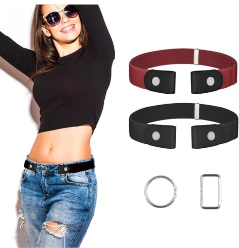 【2 Stück】Elastischer Gürtel Ohne Schnalle - Justierbar, Langlebig, Stretch für Jeans, Hosen, Kleid - Einstellbarer Unsichtbarer Gürtel für Damen (2 Stück Set G, S-M)