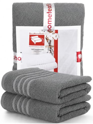 DecoHomeTextil 2 Badetücher 70x140 cm Dunkelgrau | 100% Baumwolle, Frottier, hochwertig, kuschelweich und saugstark