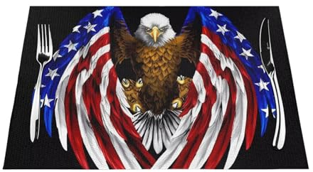 Tischsets, Motiv: USA-Flagge, patriotischer Adler, PVC, abwischbar, leicht zu reinigen, Tischläufer, 30,5 x 45,7 cm, 6 Stück