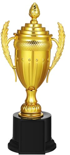 Didiseaon Trophée Personnalisable: Trophée Coupe du Monde Plastique 27cm Coupe Recompense Sport avec Couvercle pour Diverses Compétitions Sportives, Récompenses, Fêtes