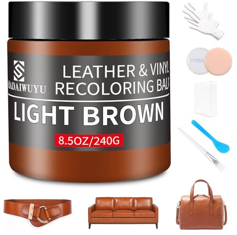 SHADAIWUYU Reparador Cuero,240g Cuero Liquido Reparador Marrón Claro Pintura para Cuero para Reparar el Desgaste y Las Marcas en Sofás, Muebles de Vinilo, Asientos de Automóvil y Zapatos de Cuero