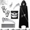 SUFANG Disfraz de Parca Disfraz de Grim Reaper con Sombrero Guantes Hoz Máscara de Calavera Disfraz de Muerte Conjunto de Disfraces de Reaper de Halloween para Fiesta Carnival Costume Cosplay