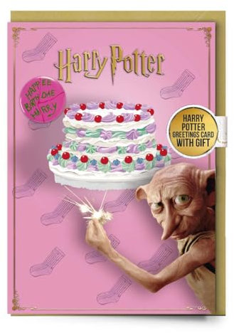 Harry Potter Dobby Happy Birthday Cake Grußkarte mit Button Badge