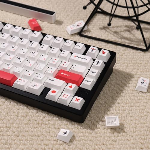 mintcaps Tastenkappen, 148 Tasten, weiß-rot, benutzerdefinierte Tastenkappe, Kirschprofil-Farbstoff, sublimiertes PBT-Tastenkappen-Set, geeignet für 65 %, 70 %, 75 %, 100 % Cherry Gateron MX Switches